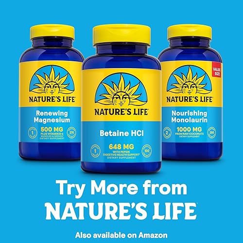Miniatura 6 de Nature's Life Suplemento de betaína HCL  Fórmula de apoyo a la digestión  Sin OMG  648 mg 100 cápsulas de gelatina