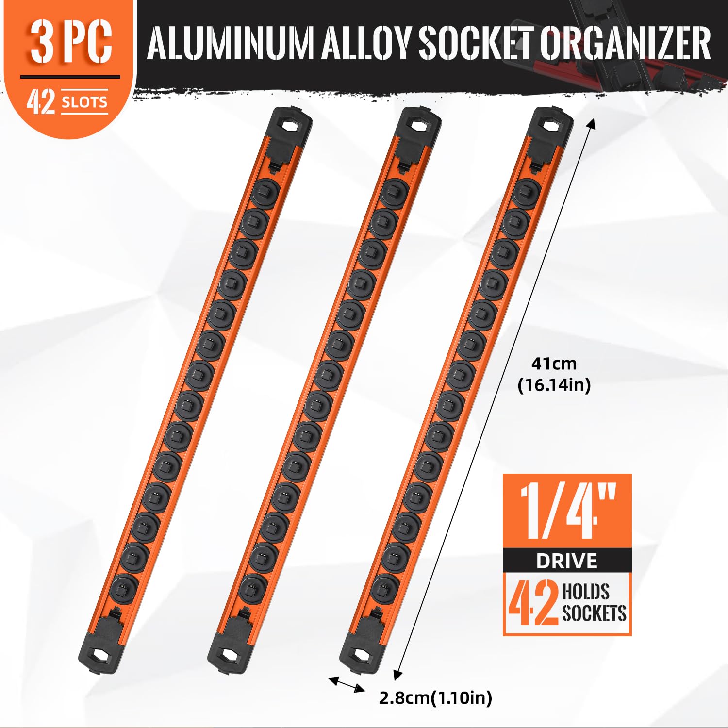 CASOMAN 1/2-inch Magnetic Socket Organizer, Holds 16 SAE Sockets, Red Color, Professional Quality Tools Organizer