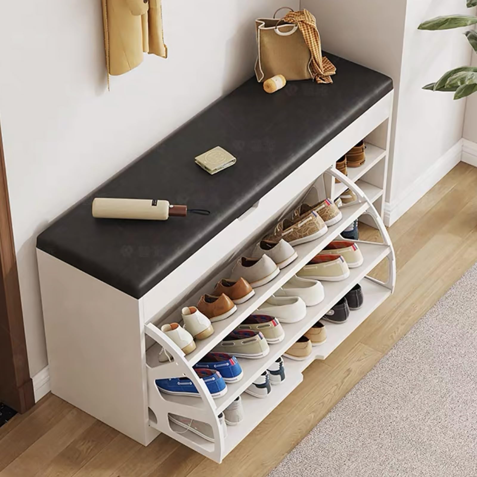MYUYEE Modern Shoe Storage Cabinet, Shoe Rack Bench For Entryway Hallway, Flip Doors, Bedroom & Living Room Orga Unit,Field Oak,80Cm(White-100Cm)
