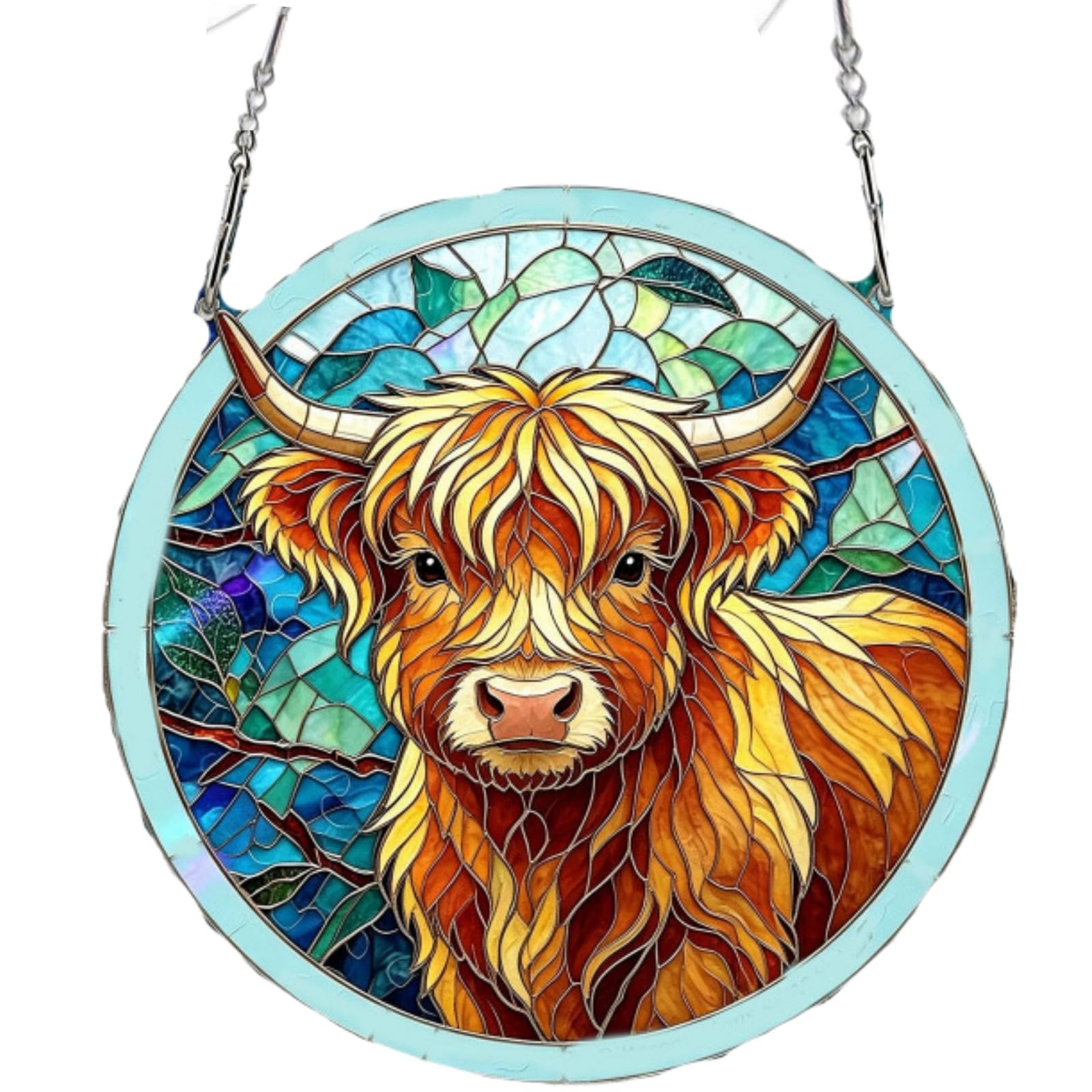 Highland Cow Stained Glass Jigsaw Puzzle Suncatcher for Windows,7.4 Inch DIY Suncatcher Kits for Doors,Acrylic Jigsaw Sun Catcher DIY Rainbow Maker,Vibrant Home Decor Art Gift for Women,Mum,Birthday,