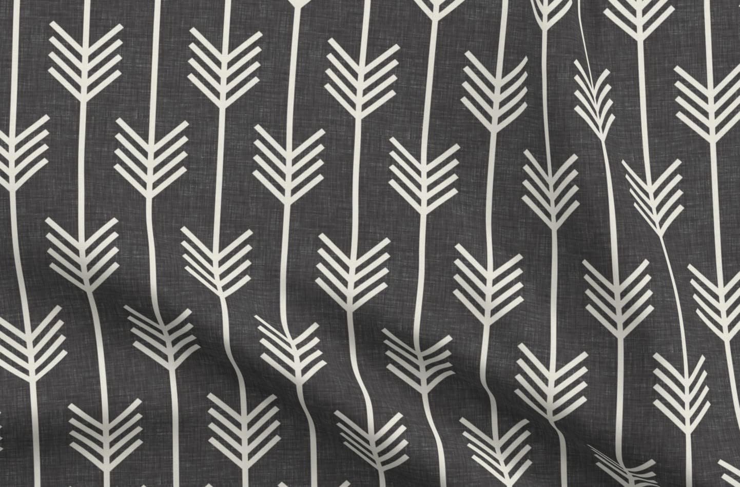 Spoonflower Fabric - Arrows Dark Textured Black Arrow Line White Printed on Upholstery Velvet Fabric Fat Quarter - Upholstery Home Decor Bottomweight Apparel