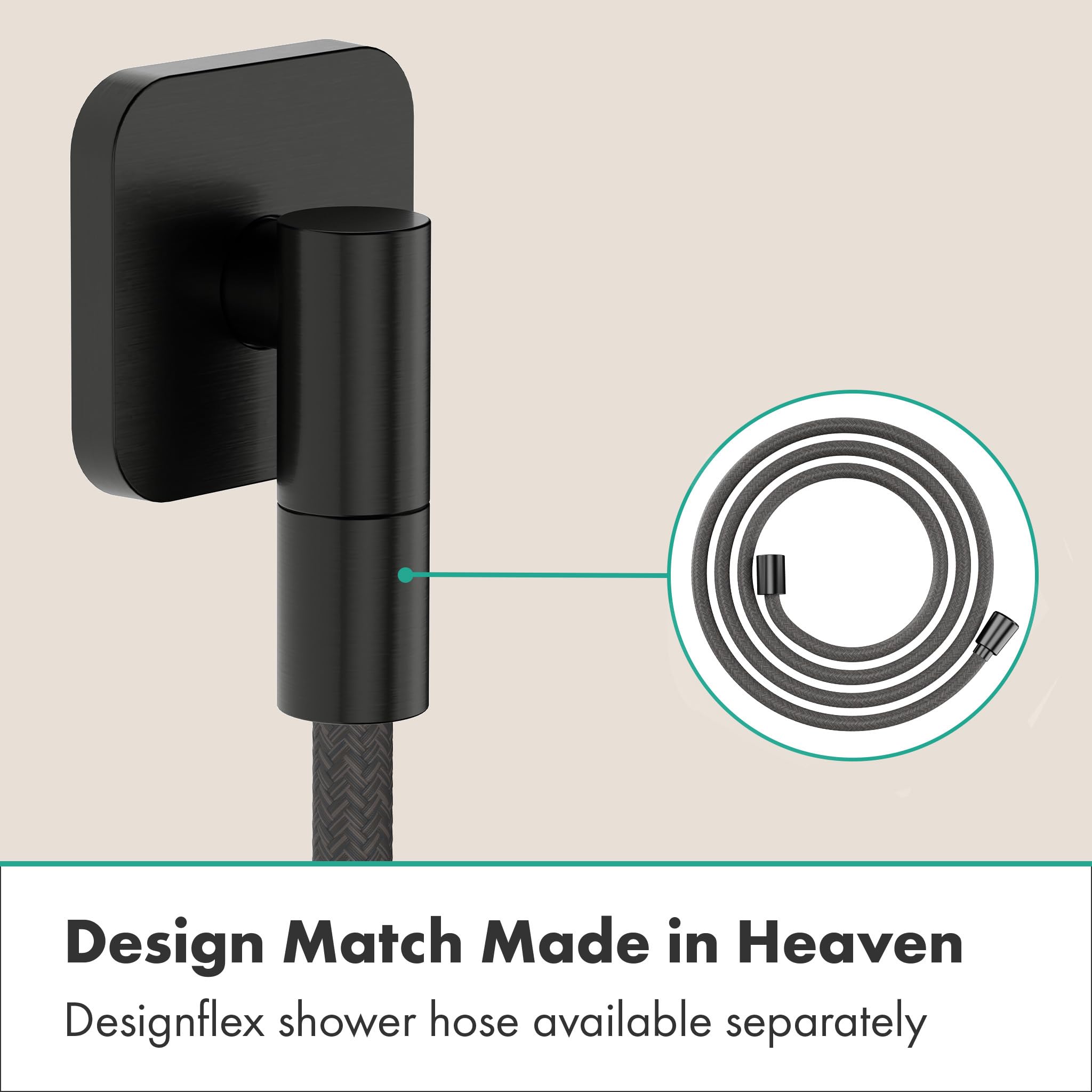 hansgrohe FixFit Fine Q – przyłącze węża prysznicowego, uniwersalne przyłącze ścienne z zaworem zwrotnym, łuk przyłączeniowy do ściany, szczotkowany czarny chrom, 28884340