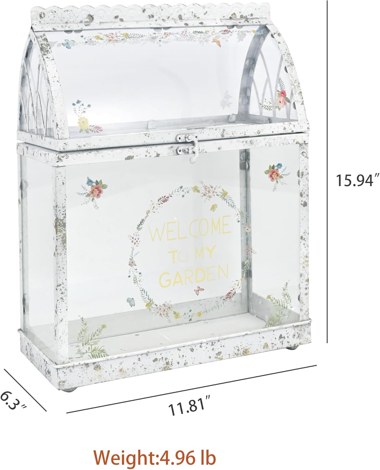 Large House Shape Glass Terrarium with Acrylic Lid, White Geometric Greenhouse - Style Planter for Ferns, Succulents, Air Plants, Handmade Indoor Tabletop Decor (Terrarium Only)