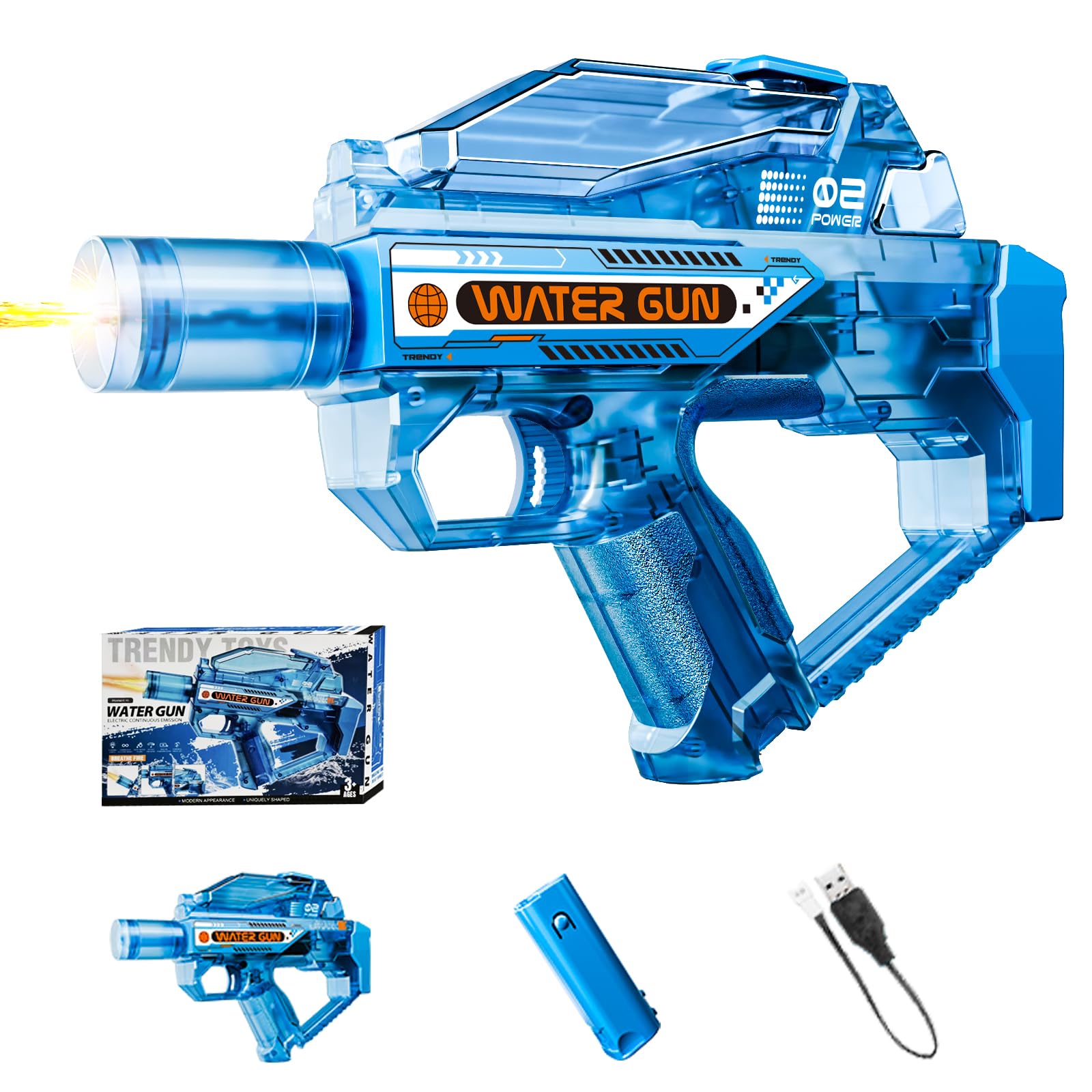 Electric Water Gun for Adults Kids, Automatic Squirt Water Pistol with LED Light, Long Range Motorized WaterGuns, Large Capacity Water Pistol Toys for Summer Swimming Pool Beach Party Outdoor (Blue)