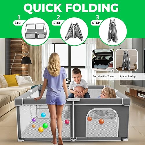 Miniatura 3 de Corralito portátil para bebés, corralitos de juego para bebés y niños pequeños, valla de malla transpirable, patios de juegos para bebés para