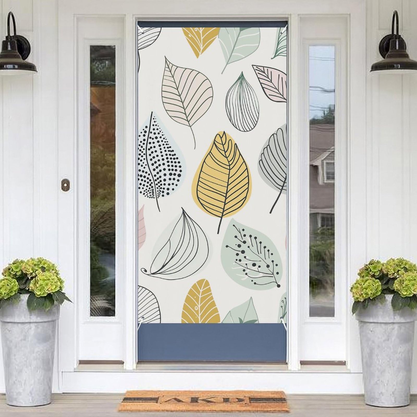 KLOPH Door Cover Decoration Welcome Door Banner Porch Sign Photo Background Doors Curtains for Doorway Privacy Window Curtain Hand Drawn Leaves Porch Cover Indoor Outdoor Decor 70.9x35.4in
