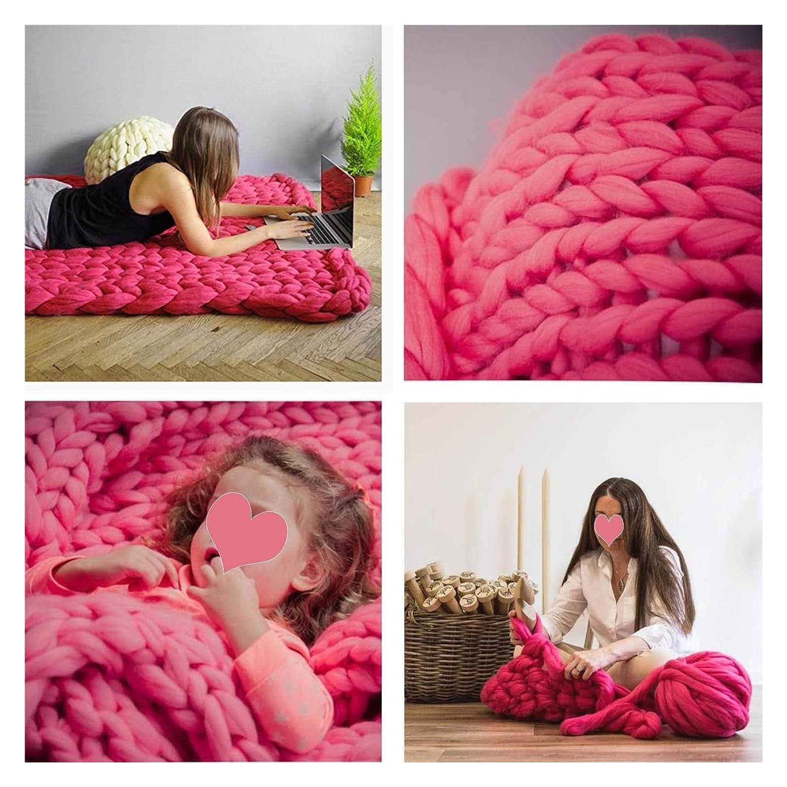Manta de Punto, Manta cálida y acogedora Hecha a Mano, Tejido de Punto Grueso, Transpirable y refrescante para la decoración del hogar del sofá Cama (Rosa 150 x 200 cm Rosa)