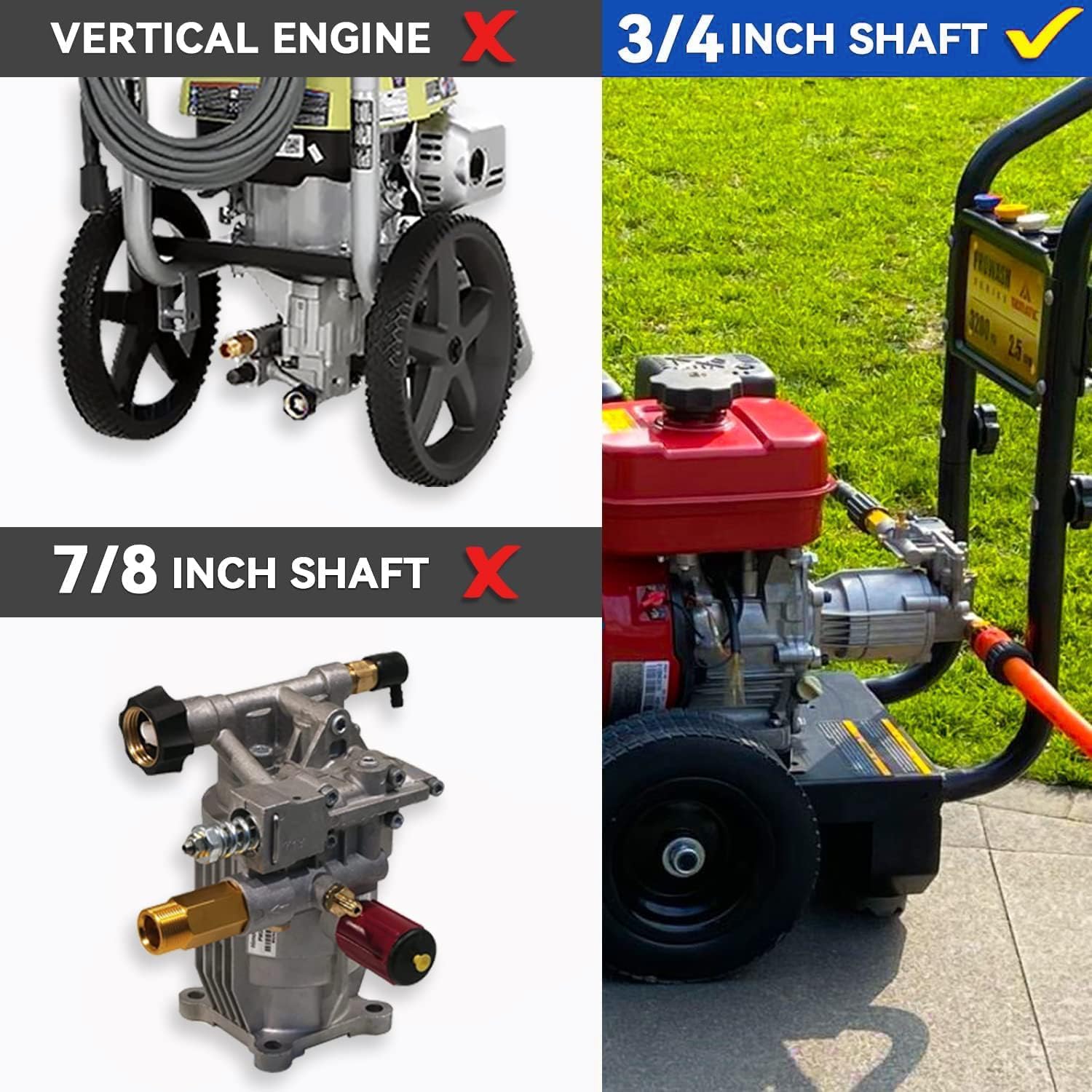 Pompe de lavage haute pression horizontale 3/4" axe 2465 PSI 2,6 GPM compatible Simpson 90029 Dewalt DXPW3425 Honda GC190