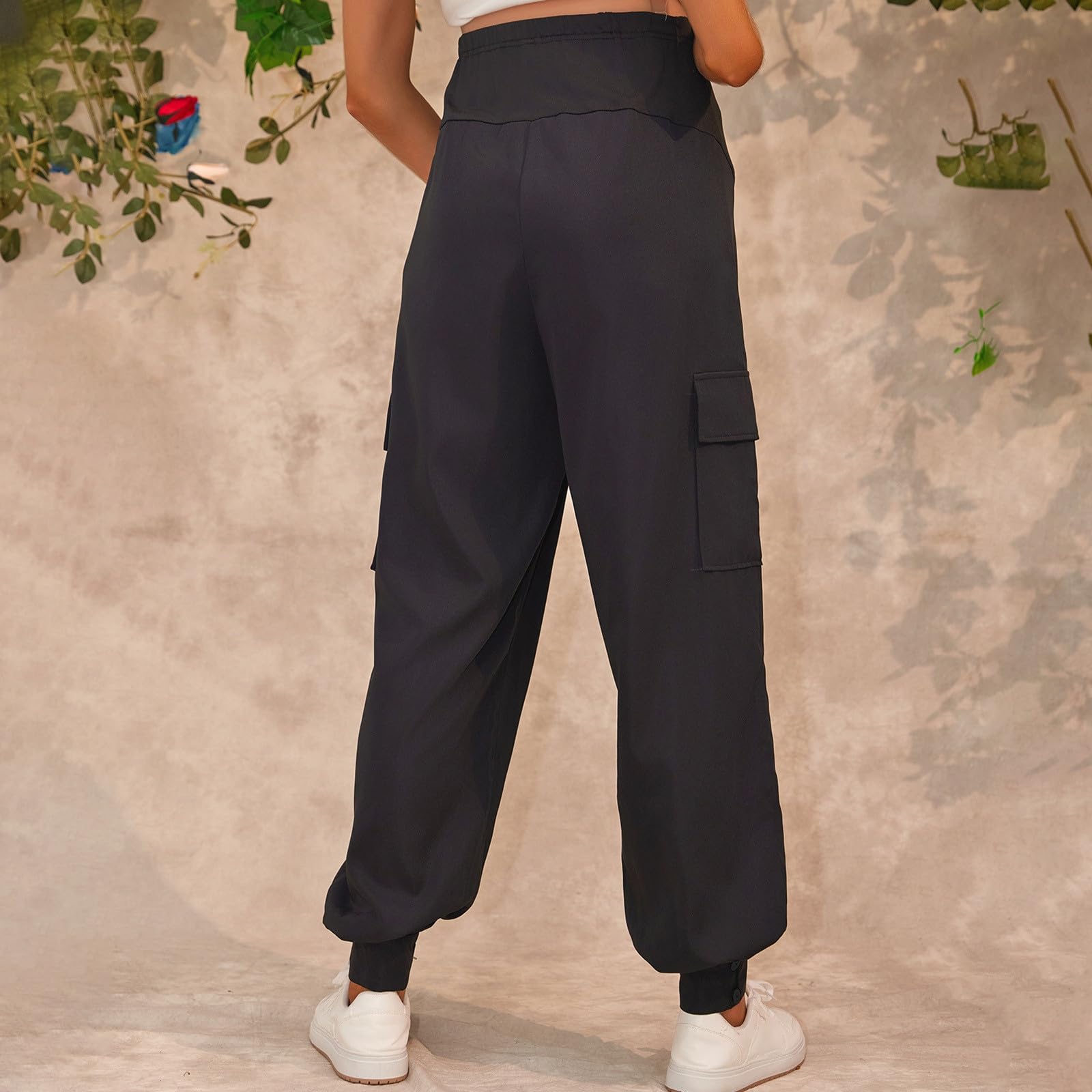 Generisch Pantalon de grossesse streetwear, pantalon cargo taille haute, jambe droite, coupe ajustée, vêtements de grossesse confortables avec plusieurs poches