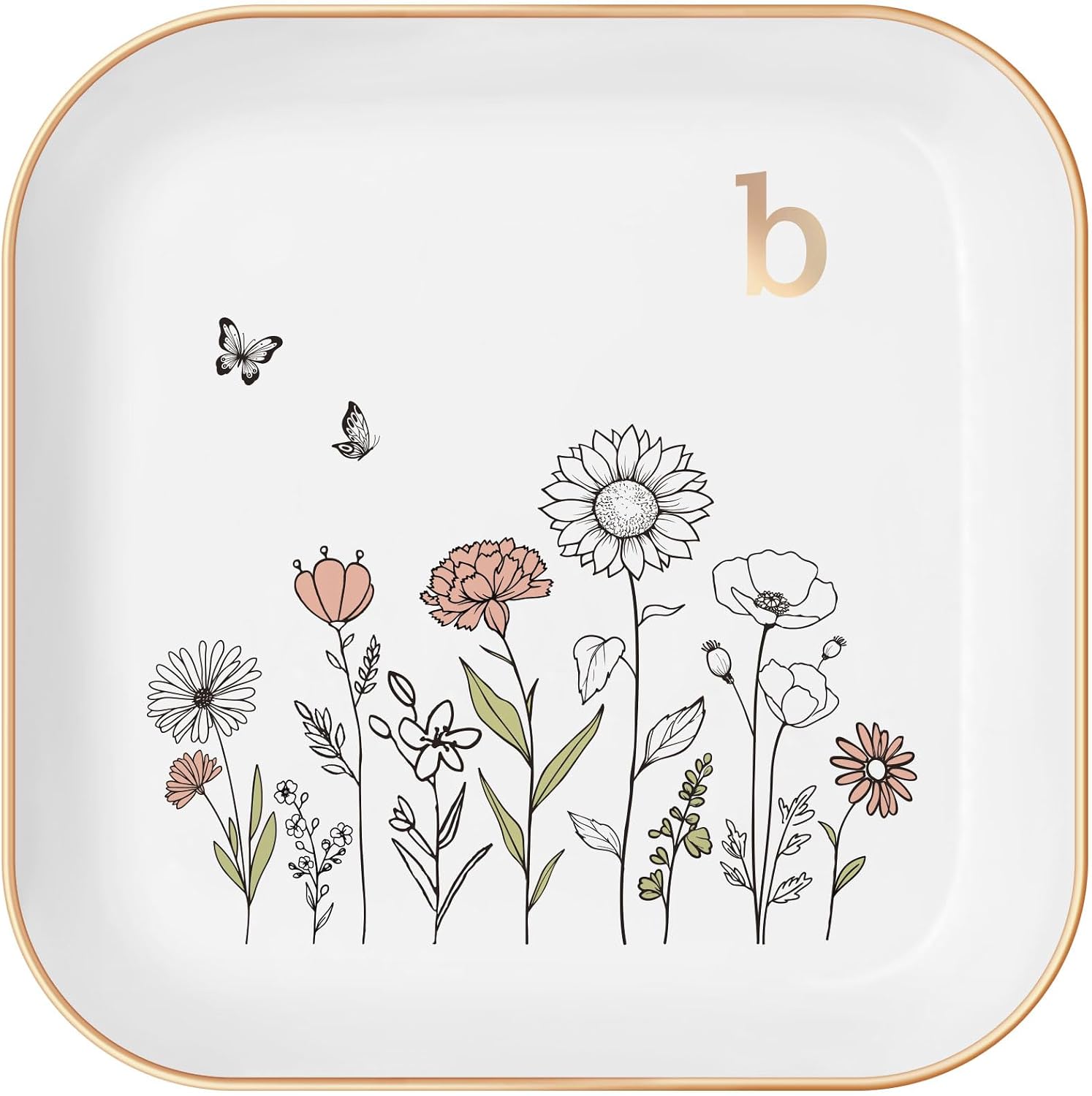 Gifts for Women – Initial Ring Dish with Floral Initial Design, Gift Boxed – Perfect Birthday Gifts for Mom, Girls, Best Friend, Bride, or Girlfriend – Mothers Day Gifts and Graduation Gift