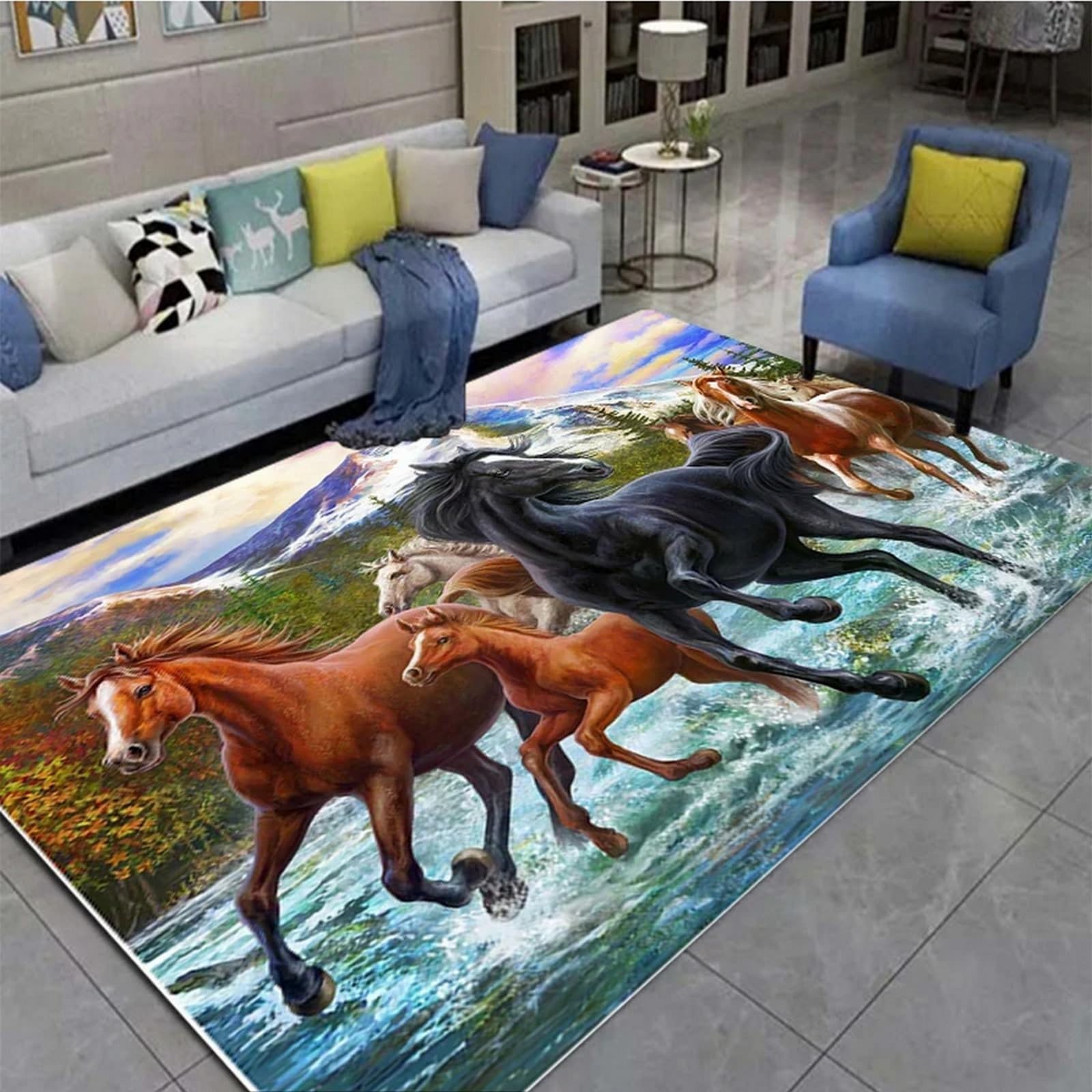 Tapis cheval 3D antidérapant et sécurisé grâce à son support en caoutchouc pour chambre bébé