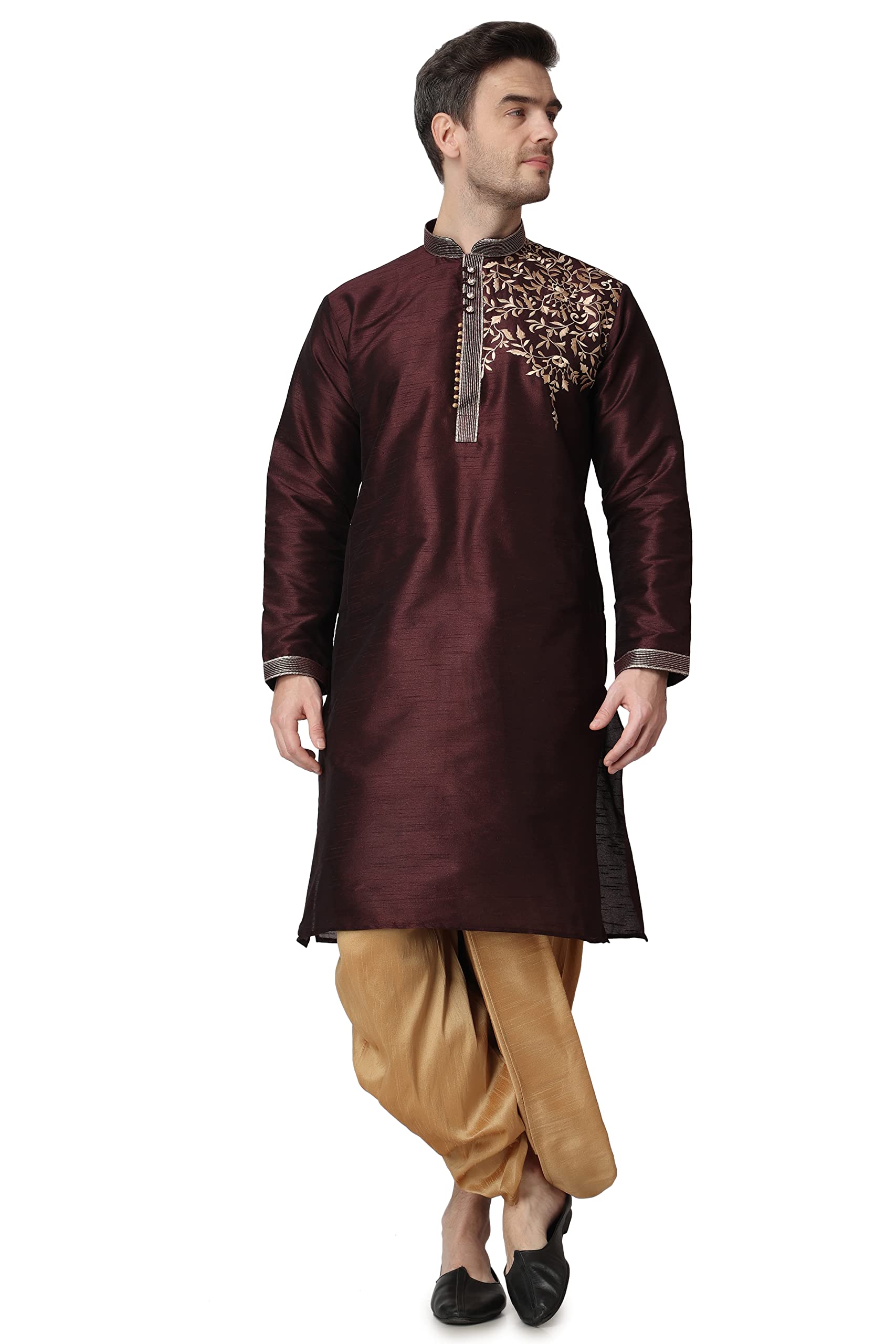 devyom Men's Silk Patchwork Dhoti Kurta Set-picture-19