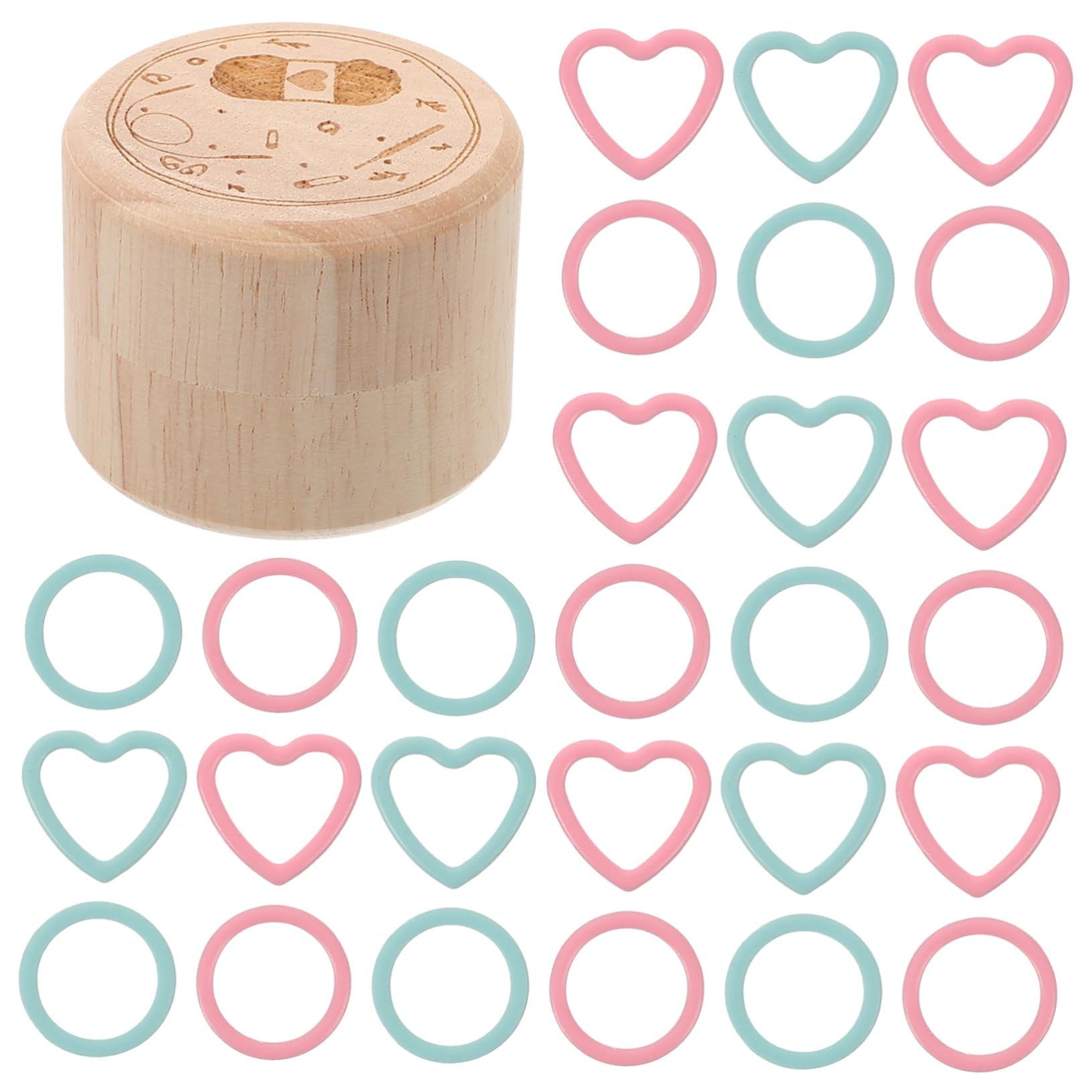 DOITOOL 5 Sätze Rundes Holz Strickmarkierer Set mit Aufbewahrungsbox Herzen Pastellblau Handgefertigte Maschenmarkierer für Stricken und Häkeln Praktisch und Leicht zu Transportieren