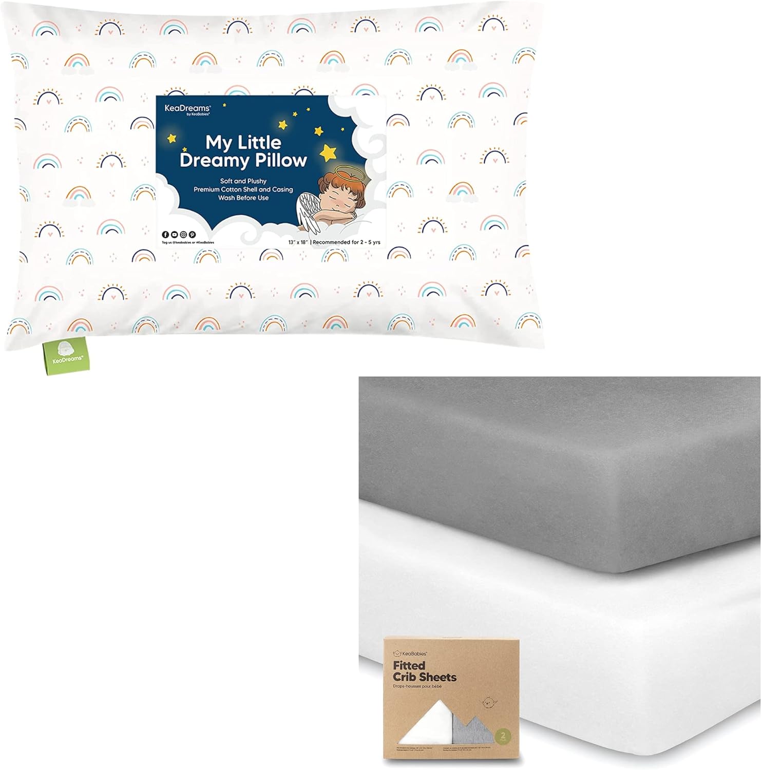 KeaBabies Toddler Pillow with Pillowcase and 2-Pack Crib Sheets for Boys, Girls - Soft Cotton Kids Bedding Set for Sleeping - Breathable Kids Jersey Fitted Crib Sheet