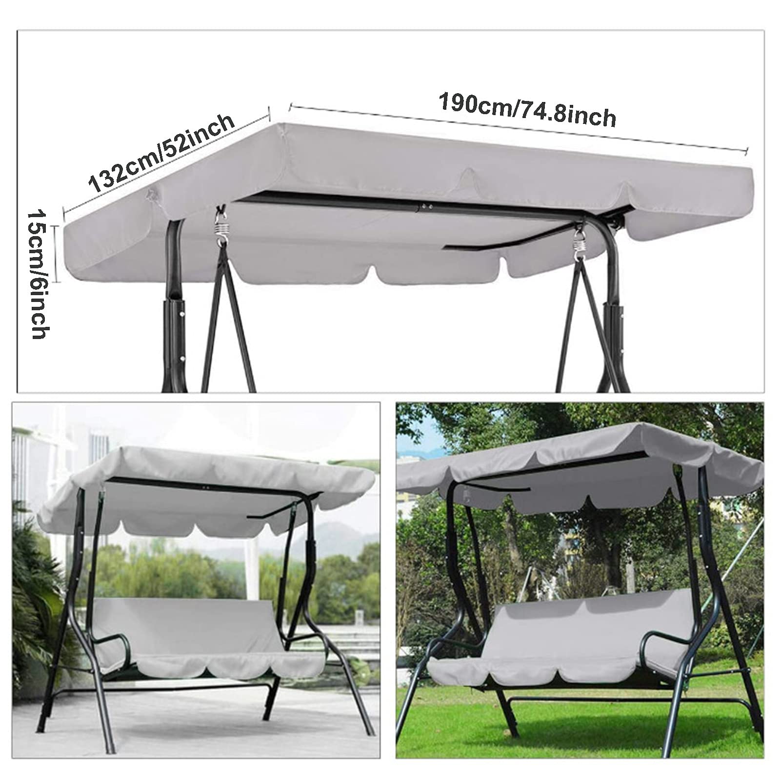 Copertura per amaca da giardino sostitutiva per altalena da patio, copertura superiore di ricambio per altalena Oxford 210D impermeabile, coperture per mobili a 2-3 posti per altalena da giardino al