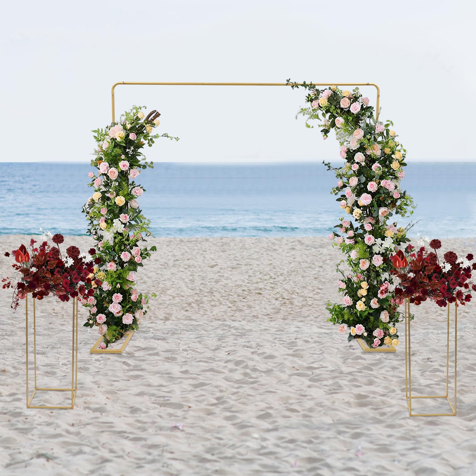 Hintergrundständer-Set 2x2 m, Blumenständer 80 cm, Gold, Stahl | Einbrennlackiert, 8 kg belastbar, werkzeuglose Steckmontage, breite Basis 50x23 cm, abgerundete Kanten
