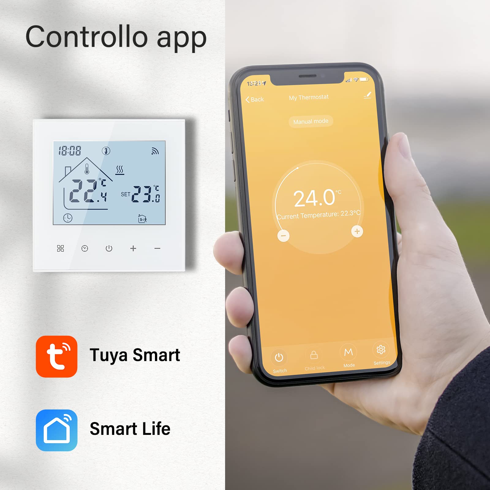 Beok Termostato Wifi Termostati Smart Ambiente per Riscaldamento a Pavimento Dell'acqua Programmabile Regolatore di Temperatura Con LCD, Compatibile Alexa, Google Home 3A TDR89W-WIFI-WP Bianco