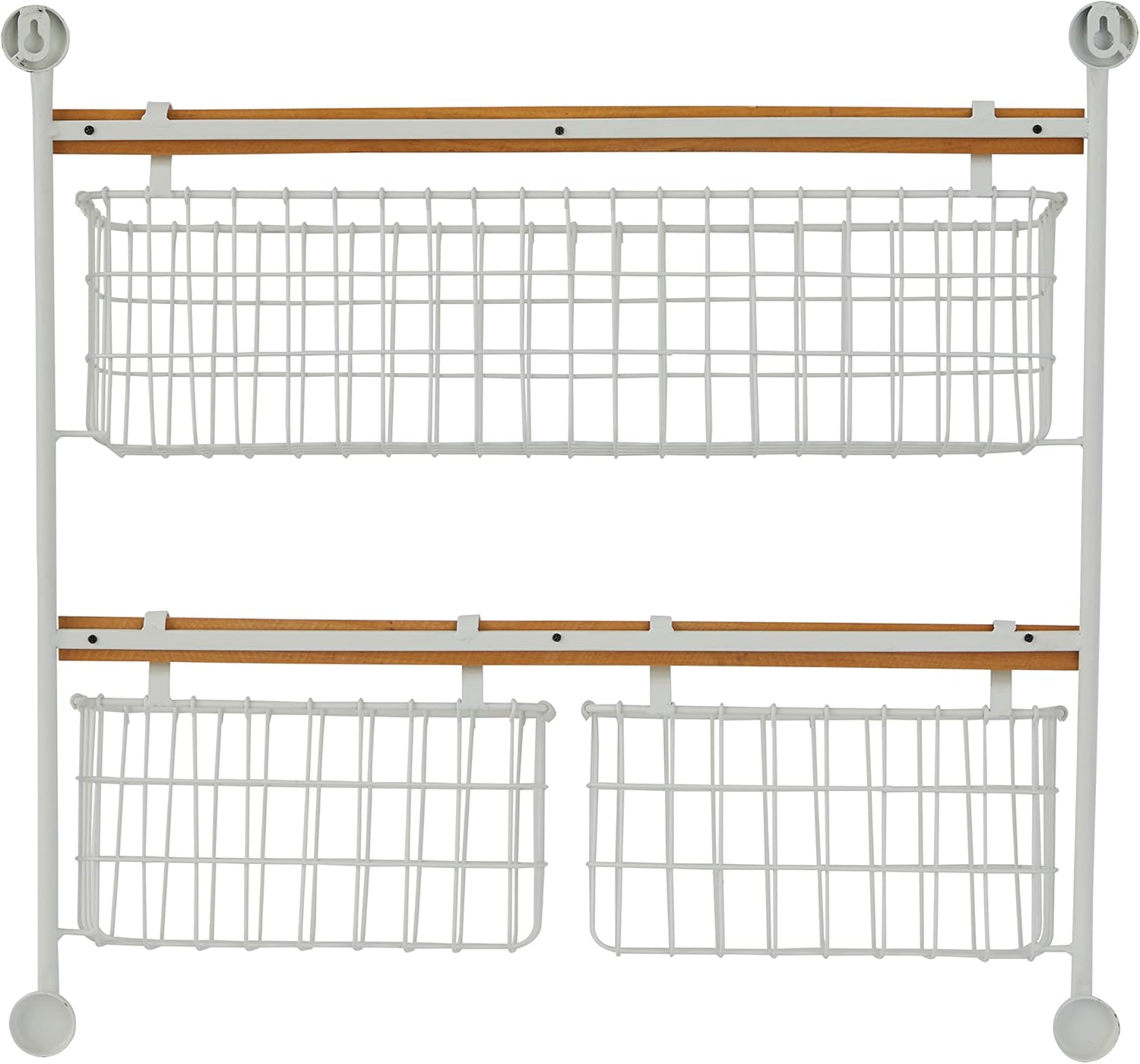 The Novogratz Metal Wall Mounted 3 Hanging Baskets Magazine Rack Holder, 22" x 5" x 21", White