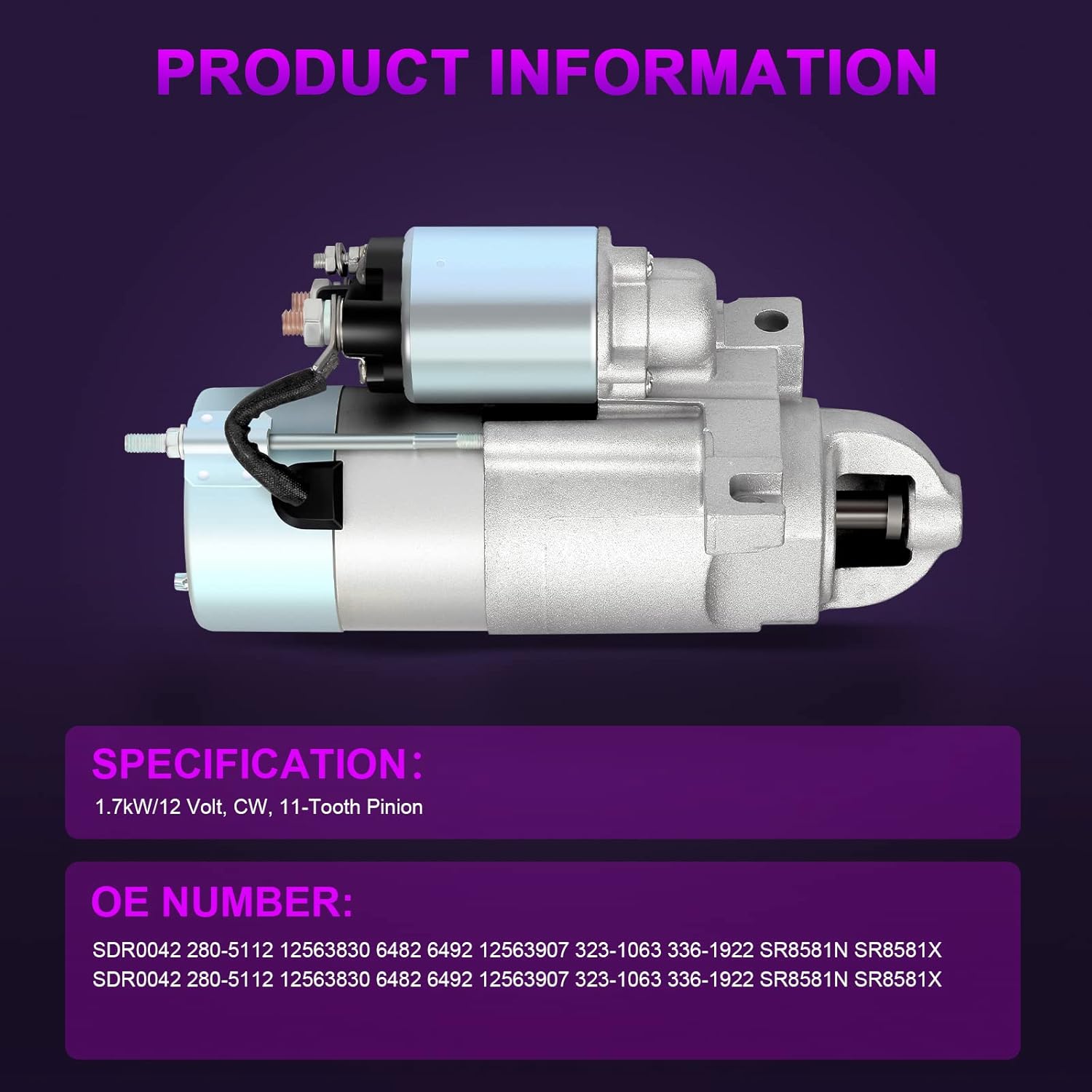 New Starter Replacement for Firebird 2Door 5.7L Trans Am 1998-2002 for Camaro 2Door 5.7L Z28 1998-2002, AZHZ Electrical Starter SDR0042