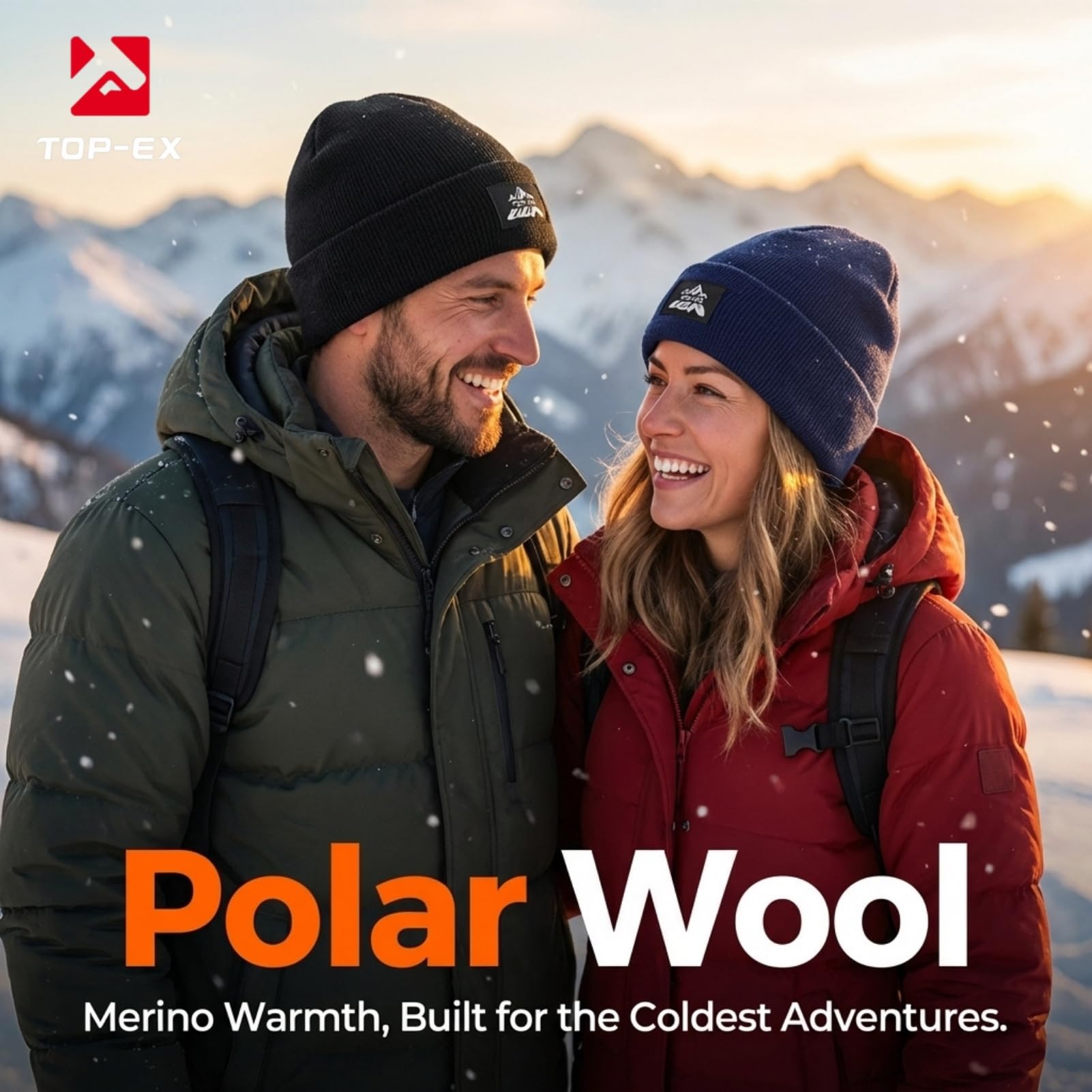 TOP-EX Bonnet 100 % laine mérinos pour homme et femme avec doublure en polaire thermique pour temps froid, ski, course à pied, chasse, marche