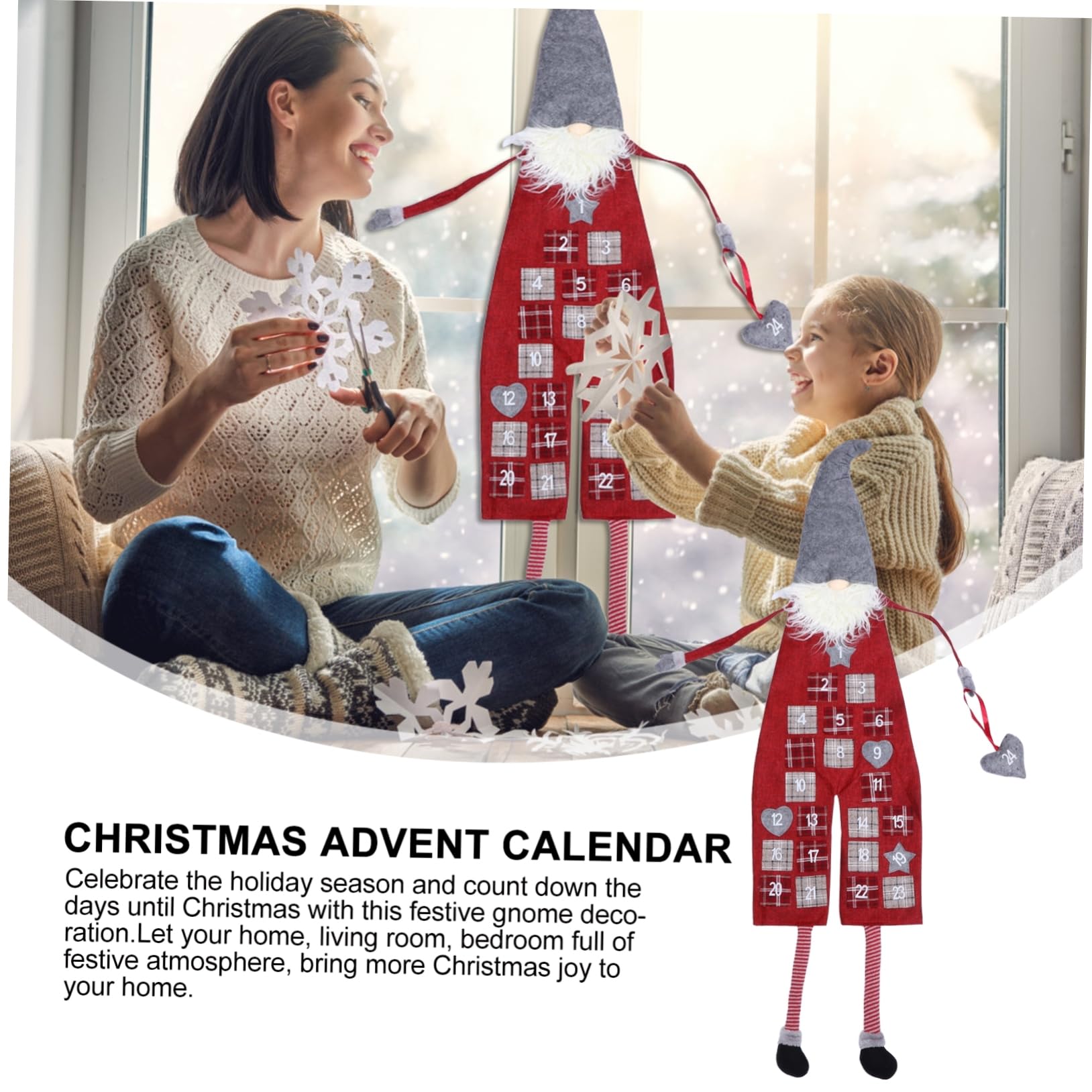 TOPBATHY Calendario Avvento Nano di Natale in Lino e Lana Artificiale, Decorazione Appesa Rossa per Festa di Natale e Conteggio alla Rovescia Festivo