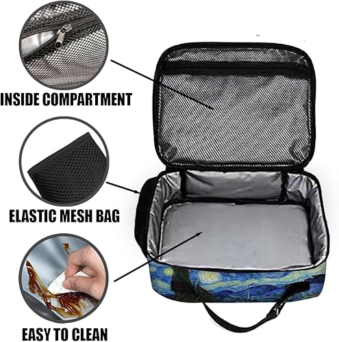 Miniatura 4 de Van Gogh - Bolsa de almuerzo reutilizable con aislamiento de noche estrellada, mantiene la comida más fresca, bolsa térmica para mujeres y hombres