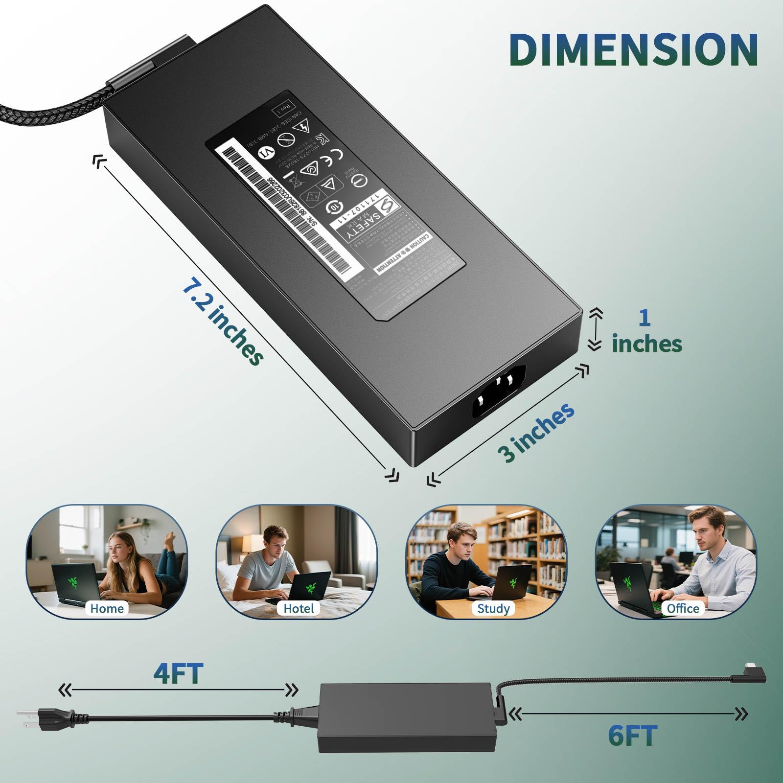 Fuente de alimentación 330W GAN para portátil Compatible con Razer Blade 16 17 18 RZ09-0483 RZ09-0484 RZ09-0510 RC30-0484 RC30-04840200 Adaptador de Corriente para Gaming