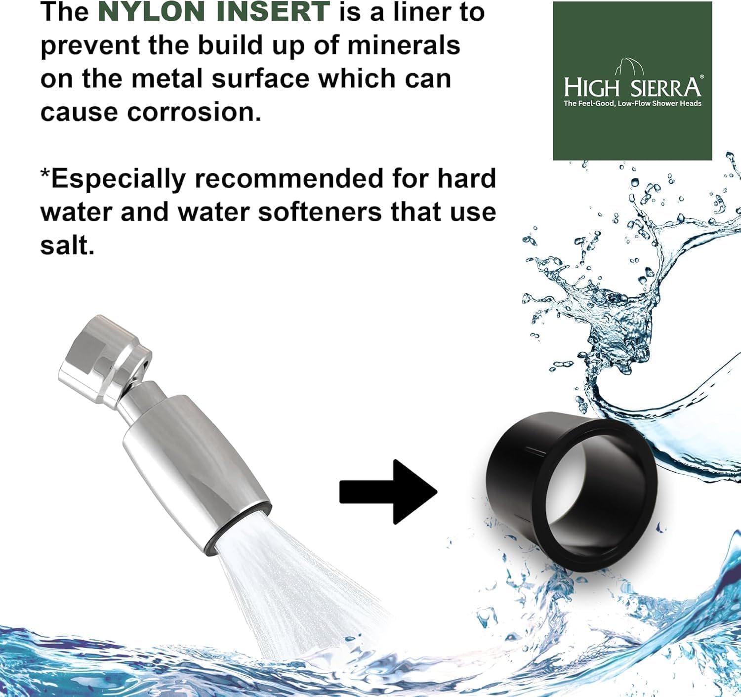 High Sierra® Solid Lead-Free Metal Handheld Shower Head, Trickle Valve, Includes 72” flexible Stainless Steel Hose With biofilm resistant Silicone Inner Tube, Holder. Ultra Low Flow 1.5 GPM. Chrome