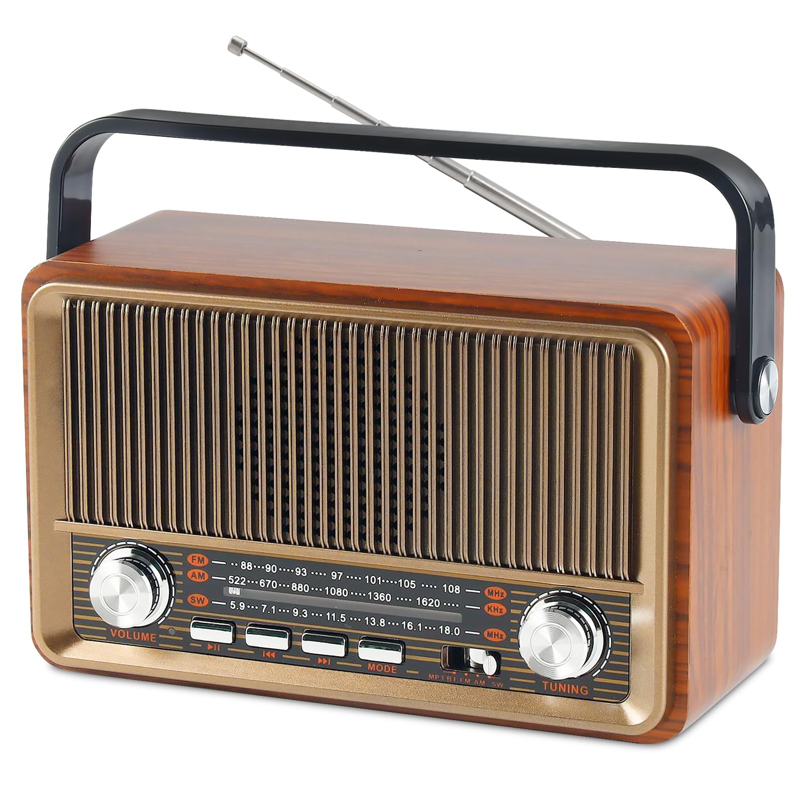 Retro Radio mit Bluetooth, Nostalgie Kofferradio Klein mit AM/FM/SW3, USB/TF/AUX, Wiederaufladbar, Küchenradio, Vintage Radio für Küche, Büro, Outdoor