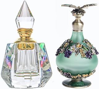 H&D HYALINE & DORA Vintage Perfume Bottles Crystal Empty Refillable Home Table Decoration Glass Perfume Bottle and Retro Mini Green Butterfly Perfume Bottle