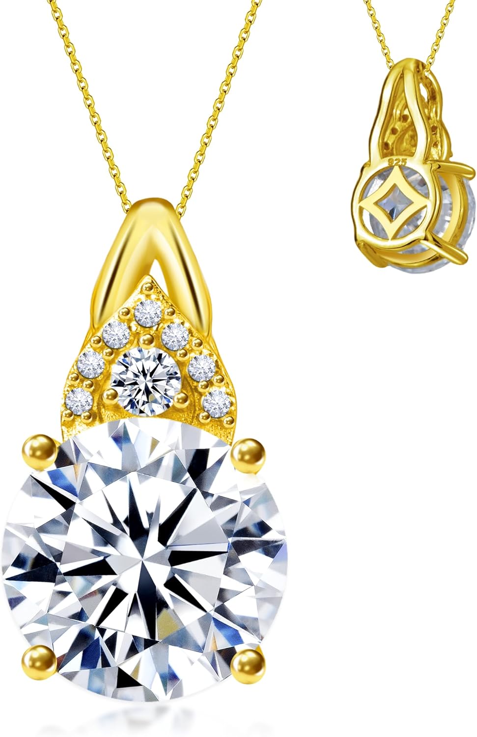 Gallagher 3.39 Carat Round Brilliant Moissanite Diamond Pendant Necklace | S925 Sterling Silver Jewelry | Gold-Plated 14k Yellow With 18" Chain | Birthday Gift for Women Wife Mom Girlfrend