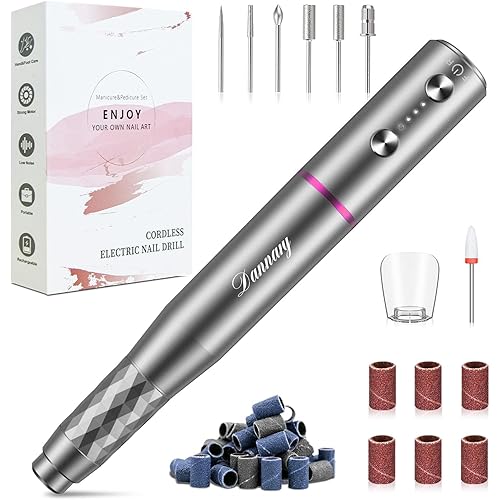 Electric Nail Drill Machine Professional, Rechargeable Cordless Nail File with Bits Kit for Acrylic Gel Dip Nails, Efile Manicure and Pedicure Kit for Home Salon Grinding Polishing Removing, Gray