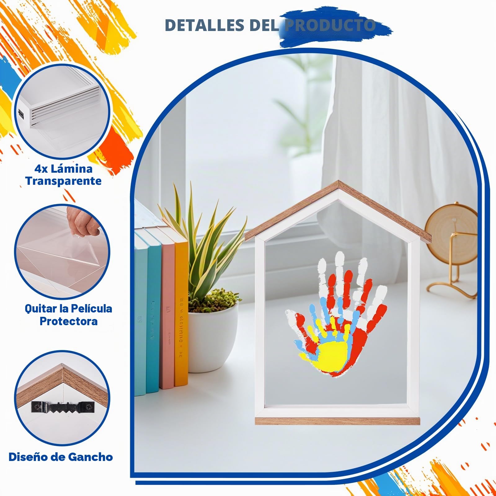 Kit exclusivo de huellas de manos familiares con forma de casa; Recuerdo único DIY, Set completo, Manualidades familiares y creación de recuerdos (Forma de casa)