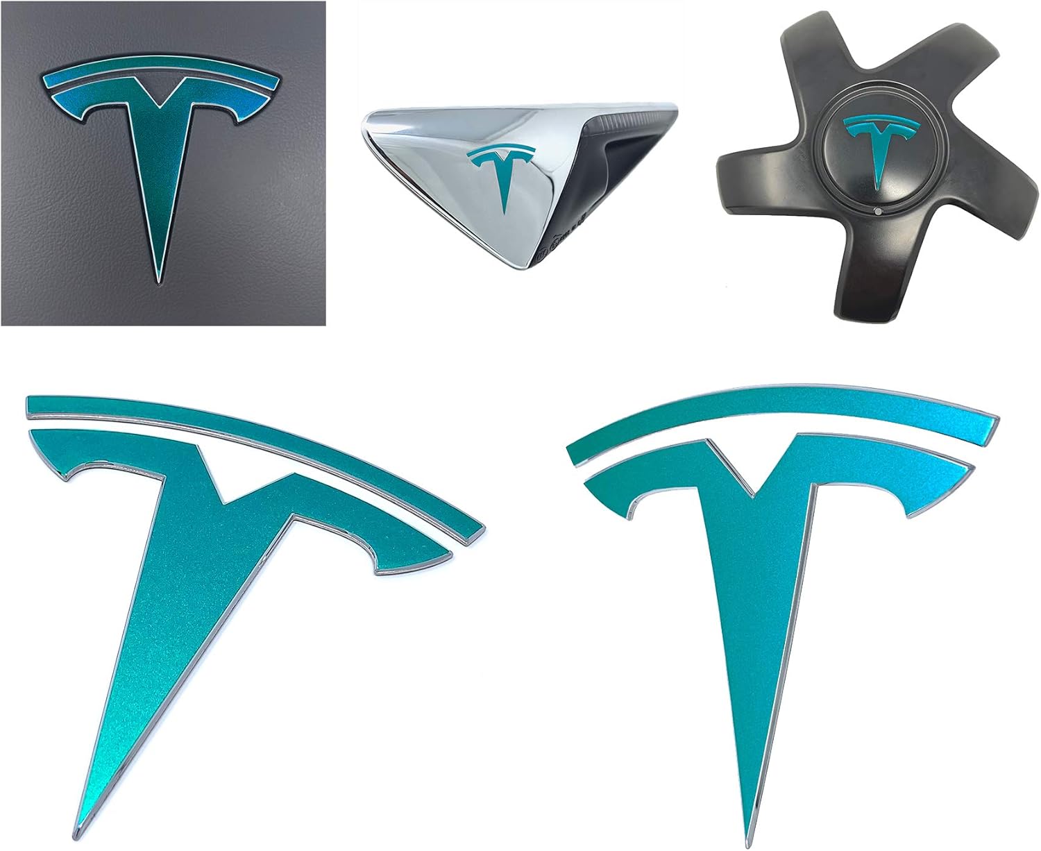 Logo Decal Overlay Stickers for Tesla Model 3 (2017 to 2023), Standard Wrap, 11-pc Set (Gloss Teal)