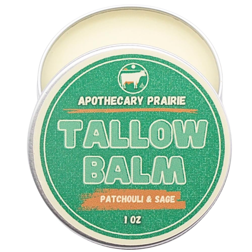 Tallow Balm with Organic Beeswax, Organic Shea Butter, Organic Jojoba Oil, Vitamin E And Essential Oils - For Moisturizing Face and Body - (1oz, Patchouli & Sage)