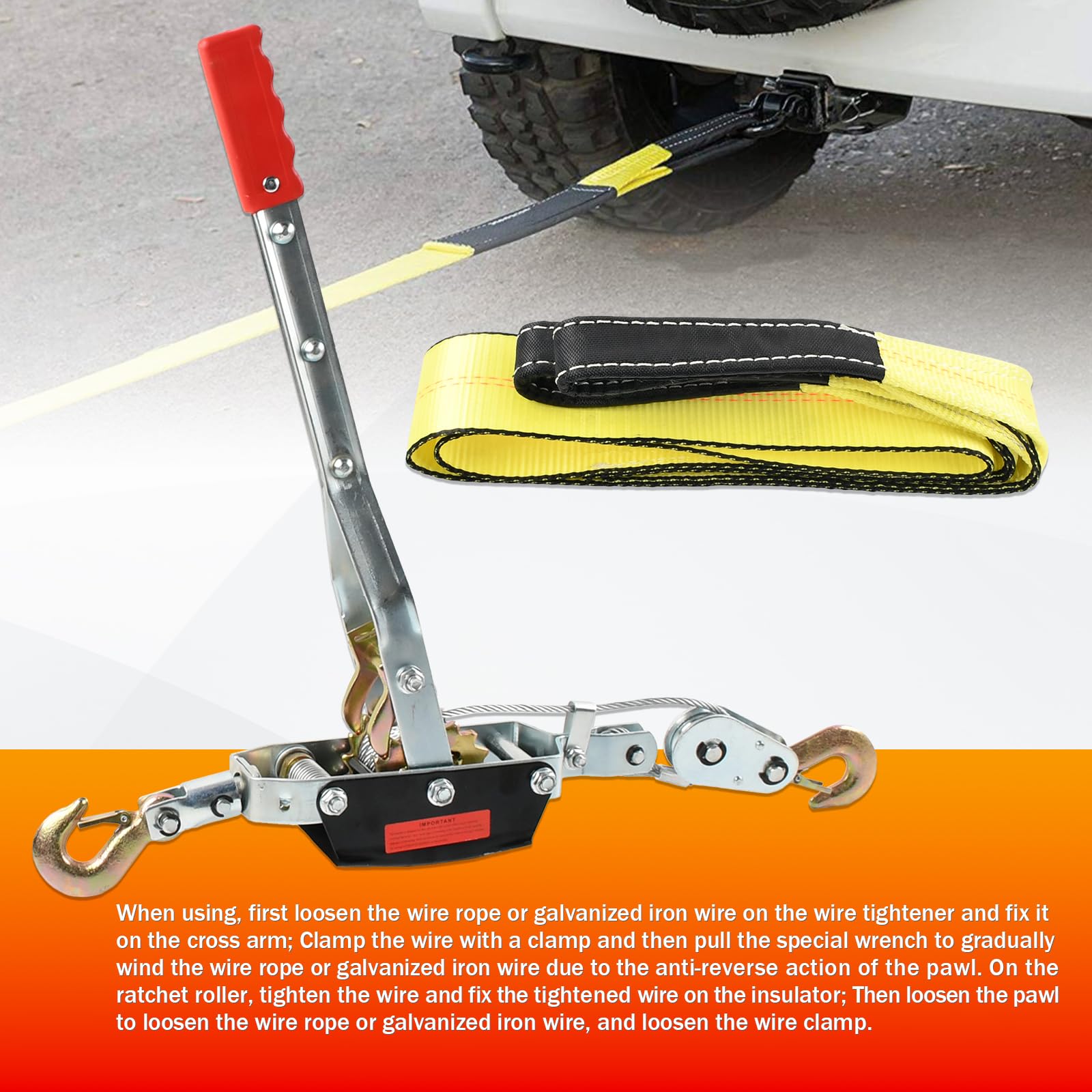 Dual Rim Puller Snapklik.com : FGJQEFG 2 Ton Heavy Duty 3 Hook Steel Cable Dual Gear ...