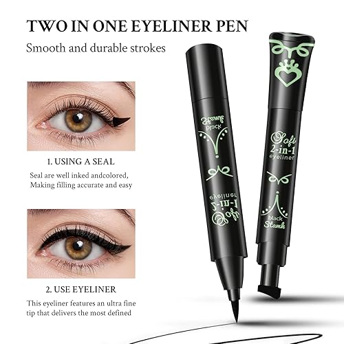 Miniatura 5 de HOSAILY Sello delineador de ojos, doble cara 2 en 1, bolígrafo con alas de ojo de gato, lápiz delineador de ojos, impermeable y de larga duración,