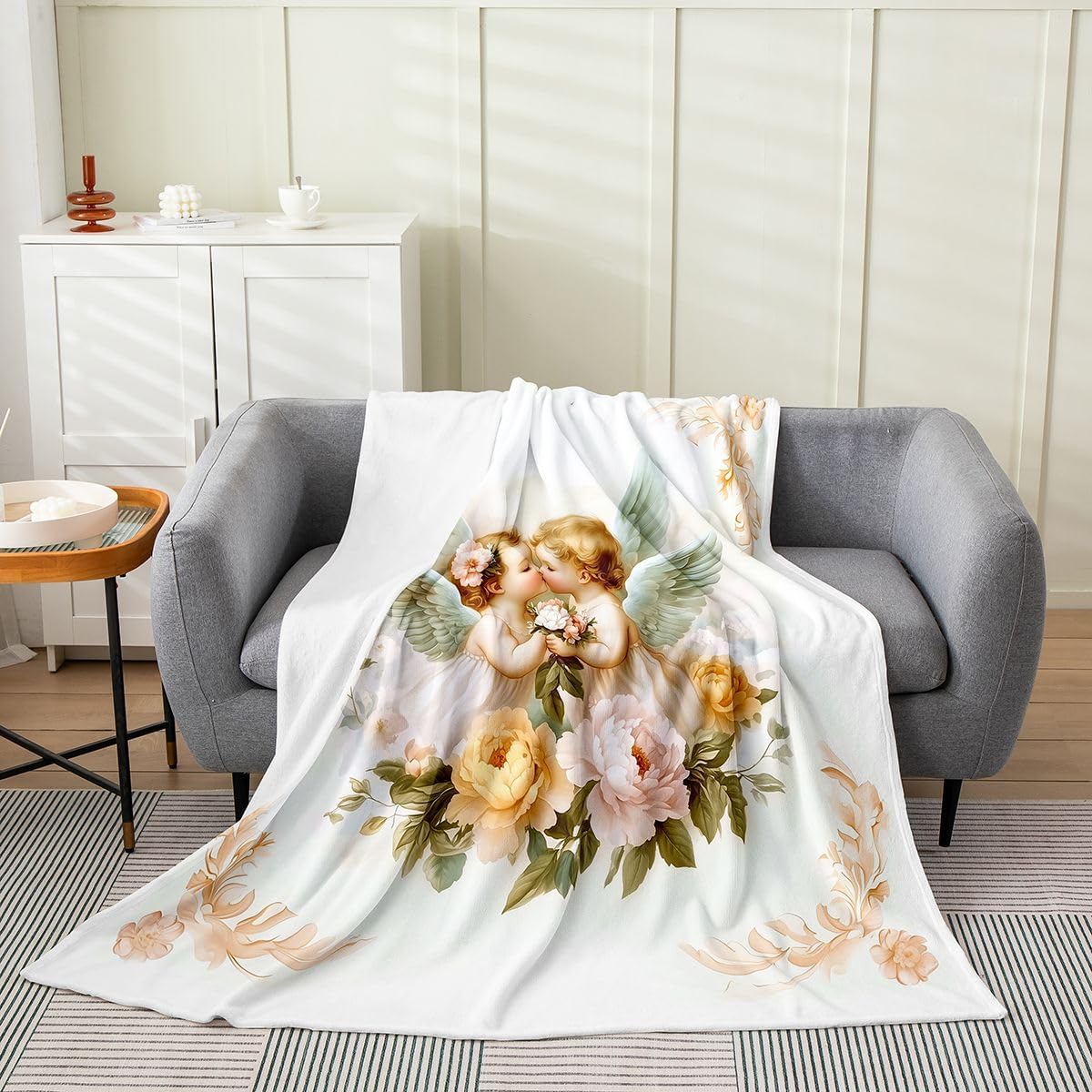jejeloiu Angel Flannel Blanket Plush Fuzzy Angel Throw Blanket 30"x40" image 3