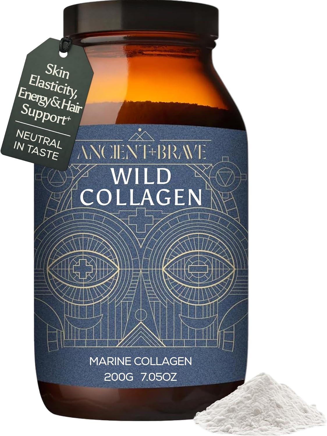 Ancient + Brave Wild Marine Collagen Powder 7.05oz (Ap 33 Servings), Marine Collagen Peptides, Bioavailable Protein Powder, Supplements for Women, Keto Friendly, Supplement for Hair, Skin and Nails