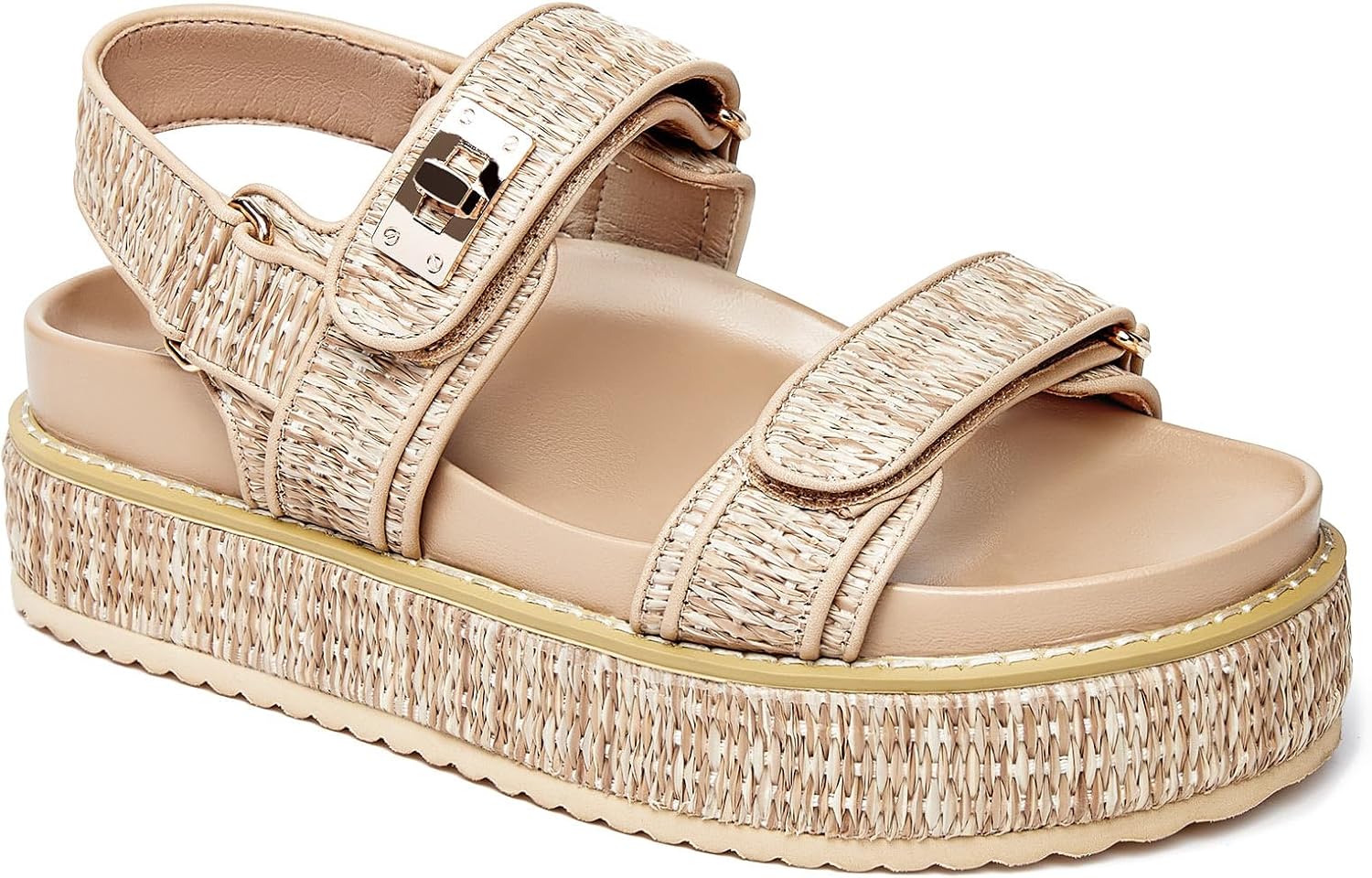 Coutgo Womens Platform Sandals Comfortable Flat Sandals Double Strap Footbed Summer Beach Sandals