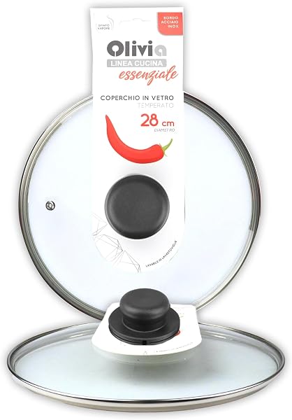 IPEA Coperchio per Padella o Pentola in Vetro Temperato - 16/18 / 20/22 / 24/26 / 28/30 cm - Trasparente Rotondo Universale con Pomello per Pentole e Cucina - Lavabile Lavastoviglie - 28 CM - 1
