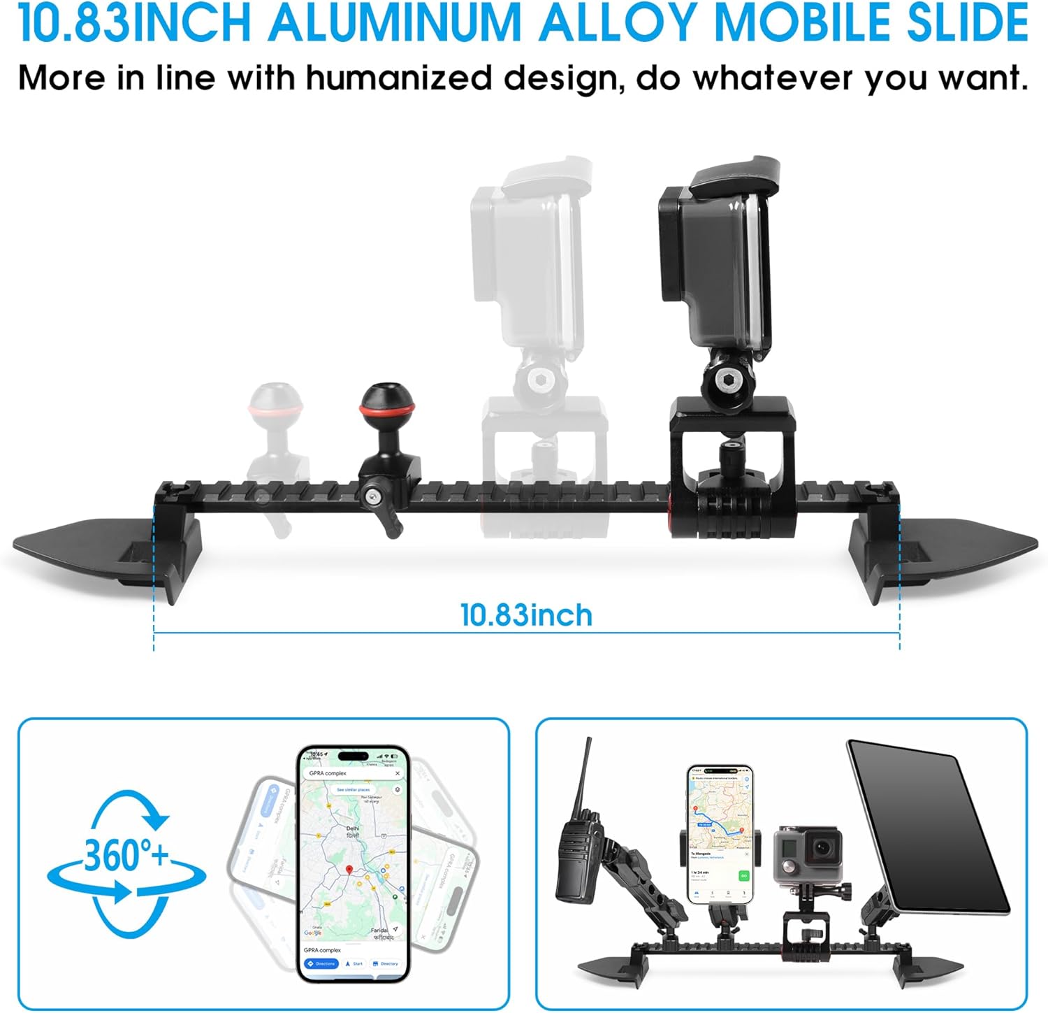 JL Phone Mount Action Camera Mount for Jeep, Dash Phone Holder for 2018-2023 Jeep Wrangler 4XE Jeep Gladiator JT Accessories, Fit 8.4" Screen, 360° Adjustable Cell Phone Holder for NATO Rail