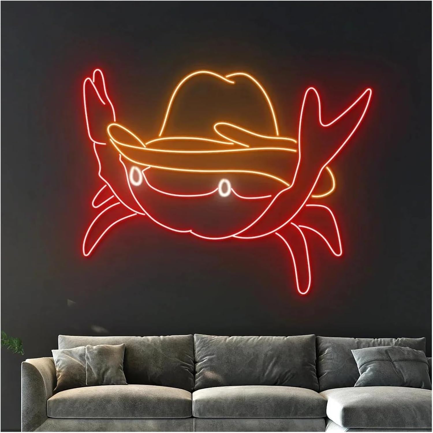 Insegna al neon Cappello da cowboy occidentale, Granchio, Ristorante di pesce