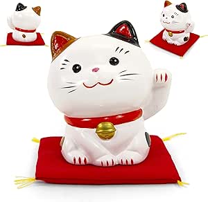 Maneki Neko Chat Porte-Bonheur Japonais En Céramique - Blanc, 6,5cm, Fabriqué Au Japon Pour Chance Et Prospérité