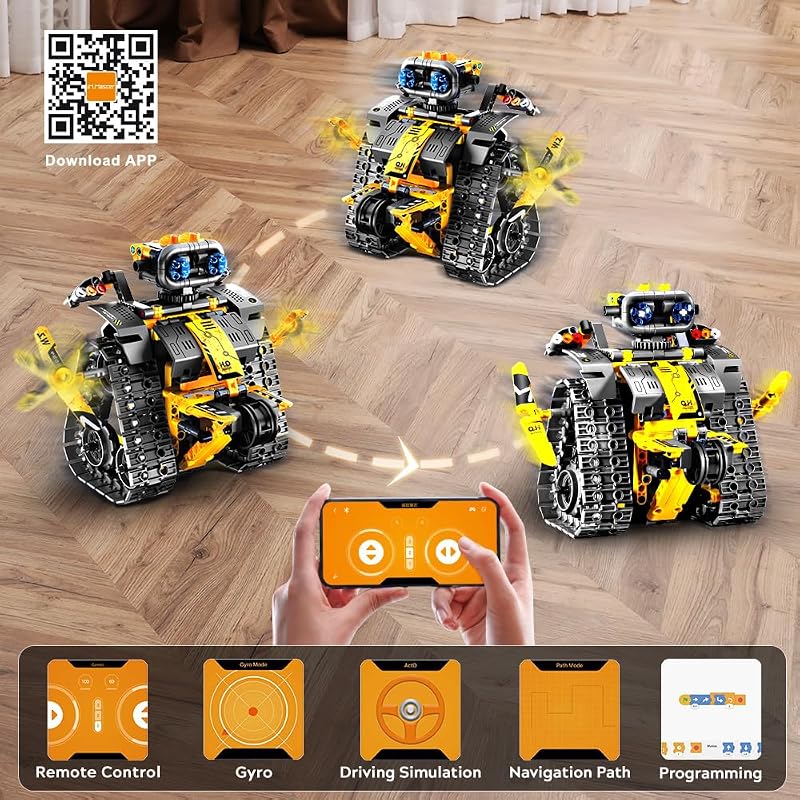 INSOON Technik Robot Építőjáték 5-az-1-ben Applikációs és Távirányítós Fal Robot Tank Dinoszaurusz RC Játék 6-12+ Éveseknek 520 Darabos