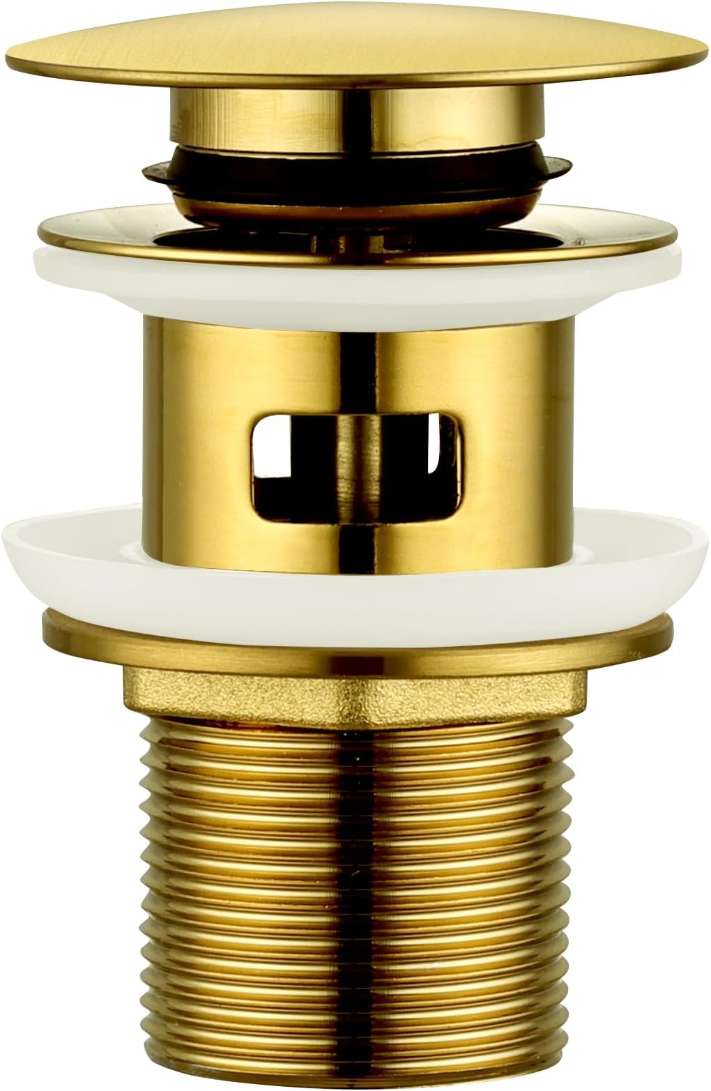 Peppermint Basin Waste Slotted Bathroom Pop Up Sink Waste, Brushed Gold Click Clack Waste Plug with Overflow for Bathroom Basin, Vessel Sinks