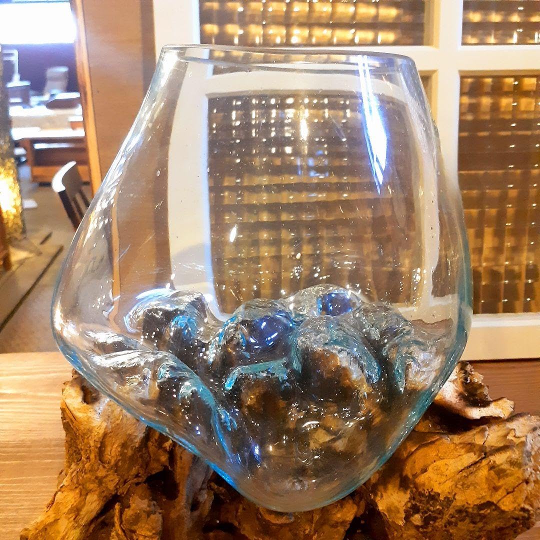 輸入雑貨　バリ島　手吹きガラスアート　オブジェ　天然木仕様　ハンドメイド Amazon.co.jp: 輸入雑貨 バリ島 手吹きガラスアート オブジェ