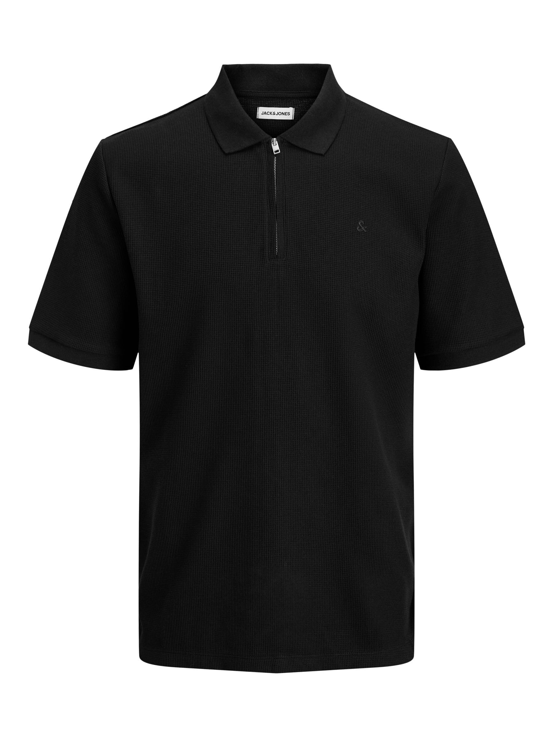 Jack & Jones Mens Jjeaustin Zip Polo Ss Noos Pls, Black, 6XL UK
