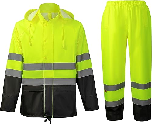 Miniatura 3 de ProtectX Hi Vis - Traje de lluvia para hombre, equipo de lluvia para hombres, chaqueta de seguridad reflectante impermeable de alta visibilidad,