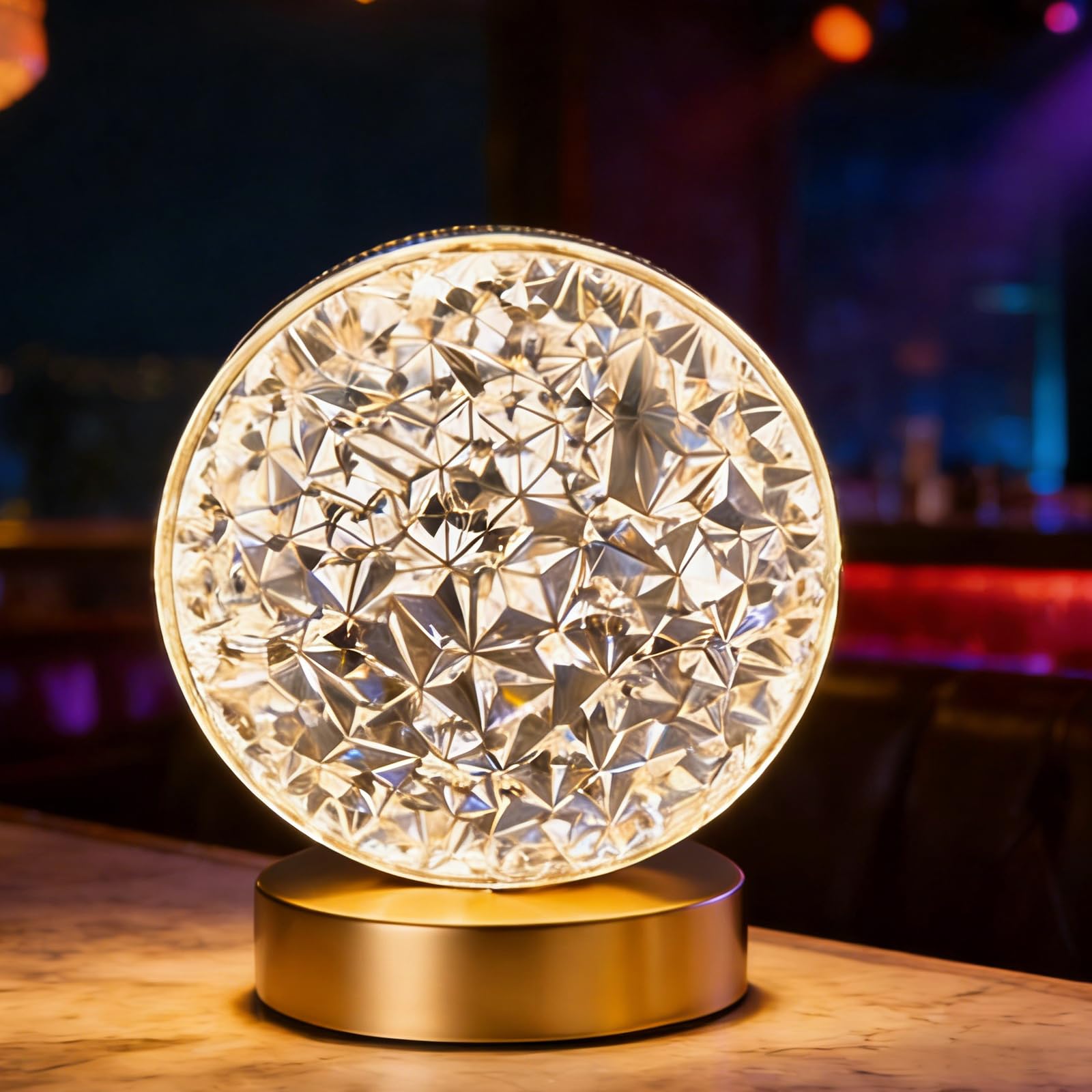 shulovehua Round LED Lamp Acrylic Crystal Table Lamp Touch Control 3 Color Stepless Dimmable USB Rechargeable Night Light Desk Lamp for Children's Room Dining Room Study Room Decor Festival Gift